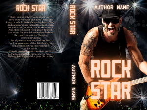 rock star premade book cover. man with guitar singing on stage