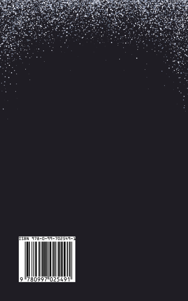 The image shows the back cover of a book. The design features a solid dark background with a gradually increasing density of small white dots towards the top, resembling falling snow. At the bottom left corner, there is a white rectangular box containing a barcode and the ISBN: 978-0-9970254-9-1. BookSelf Book Cover Design & Premade Book Covers