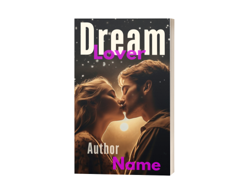 A premade book cover titled "Winter's Kiss: Premade Book Cover (Copy)" features a man and a woman kissing against a starry night background. The title is at the top in large white letters, and the author's name appears at the bottom in smaller pink letters. The warm light from behind them enhances the intimacy. BookSelf Book Cover Design & Premade Book Covers