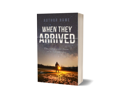 Premade book cover showing eerie, winter night-time landscape with an anonymous man holding a lantern. Suitable for Fiction, Thriller, Science Fiction, Mystery, True Crime.